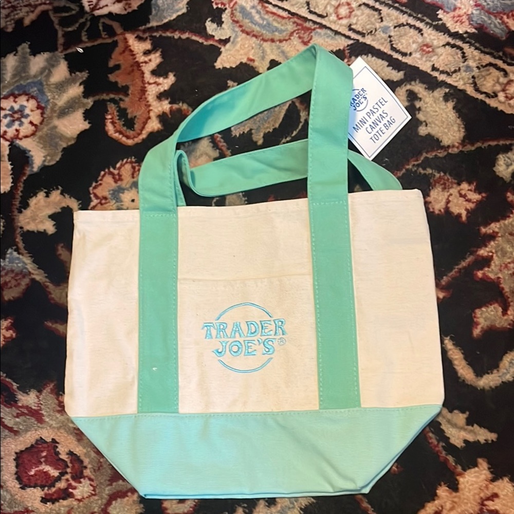 Cream and Green Canvas Tote Bag for Shopping